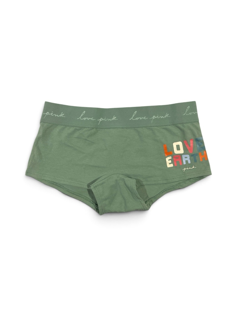 PINK Victoria's Secret Olive Green 'Love Earth' Women Boyshorts/Boxer | XS | NWT